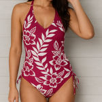 Kona Sol One Piece Swimsuit Size Medium Burgundy Floral Ring Halter Photo 0