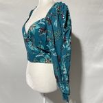 Band Of The Free New Floral Faux Wrap Long Sleeve Crop Top Deep Teal Size Small Photo 9