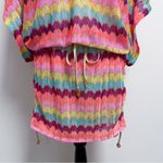 Luli Fama Cabana Chevron V Neck Kimono Short Sleeve Blouson Mini Coverup Dress Photo 3