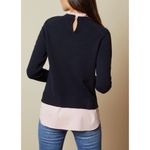 Ted Baker  Lissiah Wool Layered Sweater Mock Neck Navy Blue Pink Small Preppy Photo 1