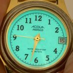 AQUA Acqua indiglo women’s quartz analog date watch 25mm gold tone watch running Photo 2