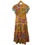 Celia B Lobelia Dress XS Multicolor Floral Midi Pom Pom Trim Boho Orange Photo 2