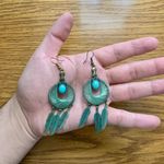 Boho Turquoise Dream Catcher Patina Dangle Earrings Green Photo 2
