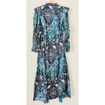 NWT Maria Cher Lugo Franca Maxi Dress Silk Cotton M Printed Pleat Placket Boho Blue Size M Photo 6
