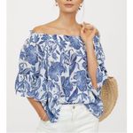 H&M Off Shoulder Blue and White Floral Blouse Photo 0