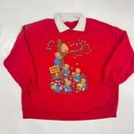 Vintage Teddy Bear‎ Sweatshirt Collared Neck Whimsical Honey Bear Graphics XXL Red Photo 0