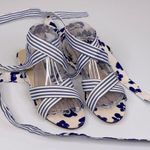 CAbi Floral/Stripe Lace Up Sandal Blue/White-8 Photo 0