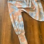 W5  top NWT Large Peach Blue Bishop Sleeve Blanket Soft casual tie dye boat neck Photo 4