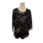 Christopher & Banks  Women's M Black Floral Embroidered 3/4 Sleeve Blouse Photo 1