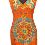 Y2K Muse Boston Proper Halter Mini Dress Mandala Sequin Silk Orange Women Size 2 Photo 0