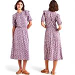 BODEN NWT Ruffle Paisley Jersey Midi Dress D0283 Size 4L Pockets Stretchy Waist Blue Photo 2