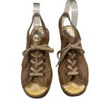 Fly London  Yuta Perforated Leather Lace-up Wedge Sandal Tan Metallic Sz EU 38 Photo 1