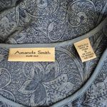 Amanda Smith  Blue Paisley Silk Maxi Dress V-neck Tie Belted Waist Size Small Photo 2