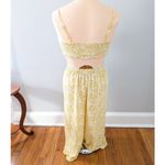 Aerie  Yellow White Floral Print Smocked Cutout Wide Leg Cropped Jumpsuit S Photo 3