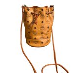 MCM COGNAC VISETOS COATED CANVAS LEATHER TRIM BUCKET BAG W/DRAWSTRING CLOSURE Photo 2