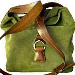 Dooney & Bourke DOONEY BOURKE Olive Green Suede Hobo Bag Adjustable Brown Leather Shoulder Strap Photo 15