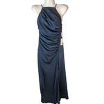 ASTR  the‎ LABEL Halter Neck Satin Ruched Waist Maxi Dress Steel Blue SMALL NWT Photo 2