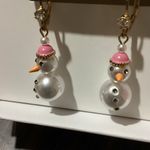 Betsey Johnson  Pink Hat Snowman Earrings Photo 1
