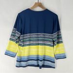 J. McLaughlin Blue Yellow Striped 3/4 Sleeve Soft Catalina Cloth Top Size XL Photo 6
