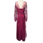 Theia Adora Beaded Sheer Sleeve Gown Fig Burgundy Red Size 4 NWT Photo 3