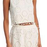 AQUA  Eyelet Crop Top Sleeveless Pom Pom‎ Trim Ivory White XS Photo 0