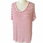 COCO & MAIN Red White Striped Short Sleeve Summer Top ~ Women's Oversized MED Photo 1
