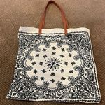 Tote Bag in a Paisley Print with Brown Faux Leather Strap Black Photo 0