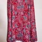 Vintage 70s Red Floral Pleated Knee Length Skirt Womens 16 Sheer Boho Peasant Pink Photo 1