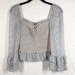 Storia ‎ Blue Floral Smocked Ruffle Top Photo 0