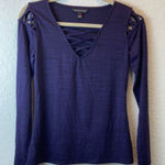 Rock & Republic π Heather Purple V Neck Crisscross Detail Long Sleeve Shirt A-75 Photo 0