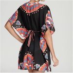 Trina Turk  Yucateca Tunic Swim Cover Dress Size S Black Red Multi Short Caftan Photo 2