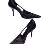 Donald Pliner Black Embroidered Satin Silk Cut Outs Shoe Sleek Pump NWT $300 Size 5.5 Photo 1