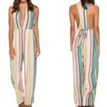Free People Jumpsuit linen striped plunge straight leg womens Pink (size 2) boho Photo 4