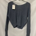 NWT Moon & Madison size Medium Textured Knit Crop Sweater Steel Blue Reversible Photo 7