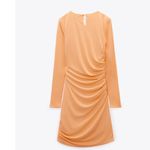ZARA NWT Draped Neon Orange short Dress round neck long sleeves 3067/323 Photo 4