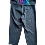 PINK - Victoria's Secret VTG Pink Victoria’s Secret Fold Over Spell Out Sequin Capri Leggings Black Sz M Photo 0