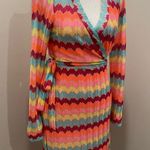 Rubber Ducky NWT Productions Multicolored Rainbow Chevron Striped Wrap Dress - M Photo 3