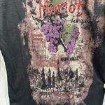 Rhinestone Merlot Wine Napa Valley Motif on Black 100% Cotton 3/4 Sleeve Top Size L Photo 3