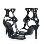 NEW TWINSET Milano Ankle Strap Studded Leather Sandals, Black, 38/US7 Black Size 7 Photo 0
