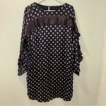 Banana Republic  100% Silk Foulard Long Sleeve Shift Mini Dress Blue Red Ruffle Photo 3