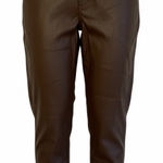 Bar III  Women’s  Faux Leather Brown Pants Size 4 High Rise Button Front  Pockets Photo 0