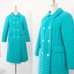 vintage • 60s teal quilted coat lightweight double breasted aqua turquoise Size XS Photo 1