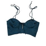 White Fox Boutique NEW WHITE FOX Corset Teal Hunter Green Satin Tie-Front Crop Top S Photo 1