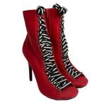 EGO Steve Madden Red Lace-Up Peep Toe Booties – Size 6M Photo 2