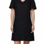 Nicole Miller Original Black Linen Blend Short Sleeve V-Neck Dress Size SMALL Photo 0