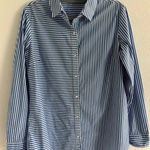 J. McLaughlin  Sloane Button Down Top Womens Large Blue White Stripe Preppy Photo 0