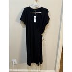 Eileen Fisher NEW Jersey Wrap Dress in Black Size L Midi Short Sleeve Lagenlook Photo 1