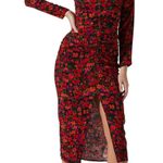ASTR The Label Jamila Red Floral Puff Sleeve Ruched Bodycon Midi Dress M EUC Photo 0