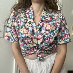 American Vintage Vintage 80s Floral Funky Retro Button Down Shirt Short Sleeve Sz 6 Photo 1