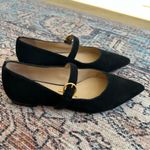 Boden Flat Buckle Mary Jane Ballet Flats Size 37 Suede Black Pointed Toe Shoes Photo 1